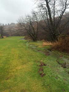 Water run off in the ditch on the side of the fairway.